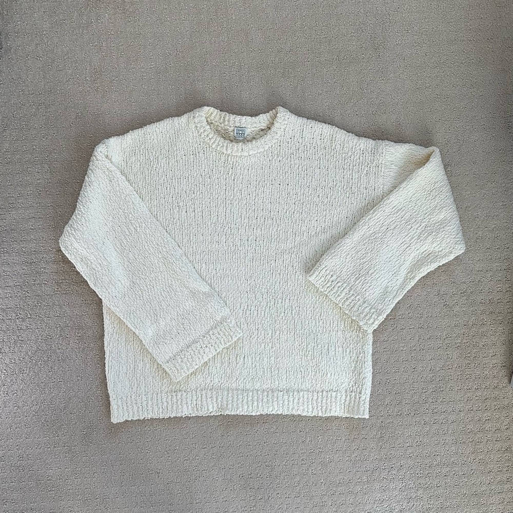 Toteme Cream Boucle Knit Cotton Crewneck Sweater - Picture 9 of 10